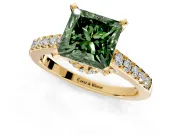 Solitaire Engagement Ring Setting for Fancy Green Princess Cut Center with Crossover Accents and Prong Head in Yellow Gold