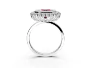 Halo Engagement Ring Setting for Fancy Pink Asscher Cut Center with Milgrain Bezel Rim, Plain Band and Prong Head in White Gold