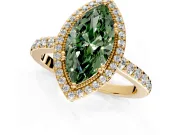Halo Engagement Ring Setting for Fancy Green Marquise Center with Inner Milgrain Border and Prong Head in Yellow Gold