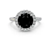 Halo Engagement Ring Setting for Fancy Black Round Cut Center with Narrowing Pave Band and Prong Head in Platinum
