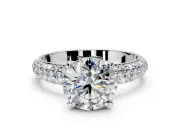 Solitaire Engagement Ring Setting for Round Cut Center with Domed Multi-Row Pave Band and Prong Head in Sterling Silver