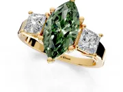 3 Stone Engagement Ring Setting for Fancy Green Marquise Center with Matching Side Accents and Prong Head in Yellow Gold