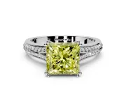 Solitaire Engagement Ring Setting for Fancy Yellow Princess Cut Center with Pave Rail Split Shank and Prong Head in Sterling Silver