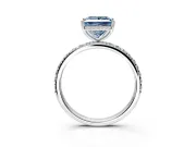 Hidden Halo Engagement Ring Setting for Fancy Blue Princess Cut Center with Pave Band and Prong Head in White Gold