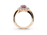 Small-Accent Cluster Halo Engagement Ring Setting for Fancy Pink Radiant Cut Center with Plain Band and Prong Head in Rose Gold