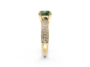 Solitaire Engagement Ring Setting for Fancy Green Cushion Cut Center with Multi-Row Pave Accents and Basket Head in Yellow Gold