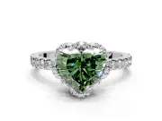 Halo Engagement Ring Setting for Fancy Green Heart-Shaped Center with Openwork Halo, Pave Band and Prong Head in Platinum