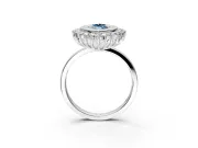 Halo Engagement Ring Setting for Fancy Blue Marquise Center with Milgrain Bezel Rim, Plain Band and Prong Head in Platinum