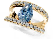 Solitaire Engagement Ring Setting for Fancy Blue Pear-Shaped Center with Wide-Open Split Shank and Prong Head in Yellow Gold
