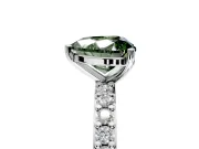 Solitaire Engagement Ring Setting for Fancy Green Heart-Shaped Center with Round Cut Pave Band and Prong Head in White Gold