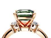 3 Stone Engagement Ring Setting for Fancy Green Asscher Cut Center with Wide Plain Band and Prong Head in Rose Gold