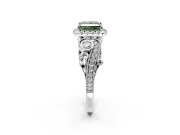 Bypass Halo Engagement Ring Setting for Fancy Green Princess Cut Center with Bezel Accents, Milgrain and Prong Head in Sterling Silver