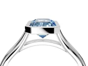 Solitaire Engagement Ring Setting for Fancy Blue Emerald Cut Center with V Split Shank and Bezel Head in Platinum