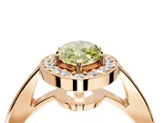 Bezel-Framed Halo Engagement Ring Setting for Fancy Yellow Marquise Center with Pave Band and Prong Head in Rose Gold