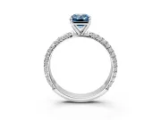 Solitaire Engagement Ring Setting for Fancy Blue Emerald Cut Center with Domed Multi-Row Pave Band and Prong Head in Platinum