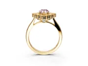 Cluster Halo Engagement Ring Setting for Fancy Pink Pear-Shaped Center with Milgrain Bezel Accents and Prong Head in Yellow Gold
