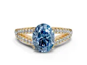 Solitaire Engagement Ring Setting for Fancy Blue Oval Center with Pave Split Shank and Prong Head in Yellow Gold