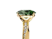 Side Accent Engagement Ring Setting for Fancy Green Oval Center with Accent Shoulders and Prong Head in Yellow Gold