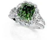 Halo Engagement Ring Setting for Fancy Green Radiant Cut Center with Two-Strand Split Shank and Prong Head in Platinum