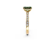 Solitaire Engagement Ring Setting for Fancy Green Emerald Cut Center with Round Cut Pave Band and Prong Head in Yellow Gold