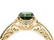 Floral Engagement Ring Setting for Fancy Green Emerald Cut Center with Four Accent Clusters and Prong Head in Yellow Gold