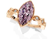 Milgrain Bezel Engagement Ring Setting for Fancy Pink Marquise Center with Marquise Stations and Bezel Head in Rose Gold