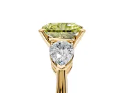 3 Stone Engagement Ring Setting for Fancy Yellow Radiant Cut Center with Large Pear-Shaped Accents and Prong Head in Yellow Gold