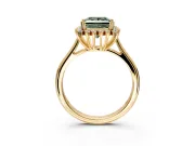 Starburst Halo Engagement Ring Setting for Fancy Green Princess Cut Center with Thin Round-Wire Band and Prong Head in Yellow Gold