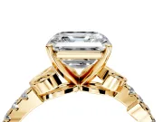 Leaf Motif Engagement Ring Setting for Asscher Cut Center with Pave Band and Prong Head in Yellow Gold