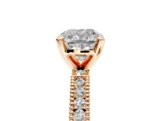 Solitaire Engagement Ring Setting for Cushion Cut Center with Milgrain-Edged Pave Band and Prong Head in Rose Gold