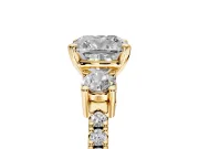 3 Stone Engagement Ring Setting for Cushion Cut Center with Round Cut Side Accents and Prong Head in Yellow Gold