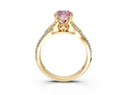 Solitaire Engagement Ring Setting for Fancy Pink Cushion Cut Center with Pave Rail Split Shank and Prong Head in Yellow Gold