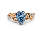 Leaf Motif Engagement Ring Setting for Fancy Blue Pear-Shaped Center with Pave Band and Prong Head in Rose Gold