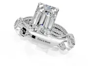 Solitaire Engagement Ring Setting for Emerald Cut Center with Marquise Panel Band and Prong Head in Sterling Silver