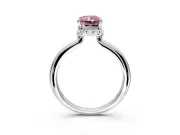 Hidden Halo Engagement Ring Setting for Fancy Pink Radiant Cut Center with Plain Rounded Band and Prong Head in Platinum