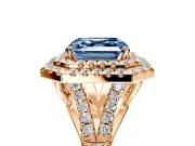 Double Halo Engagement Ring Setting for Fancy Blue Asscher Cut Center with Narrow Pave Split Shank and Prong Head in Rose Gold