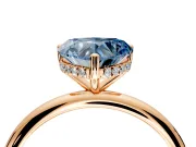 Hidden Halo Engagement Ring Setting for Fancy Blue Heart-Shaped Center with Thin Round-Wire Band and Prong Head in Rose Gold
