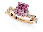 Solitaire Engagement Ring Setting for Fancy Pink Radiant Cut Center with Bar-Station Pave Twist and Prong Head in Rose Gold