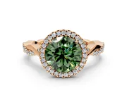 Halo Engagement Ring Setting for Fancy Green Round Cut Center with Twist Band and Prong Head in Rose Gold