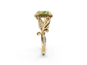 Halo Engagement Ring Setting for Fancy Yellow Radiant Cut Center with Leaf Motif Split Shank and Prong Head in Yellow Gold