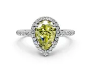 Halo Engagement Ring Setting for Fancy Yellow Pear-Shaped Center with Pave Accents, Heart Basket and Prong Head in Platinum