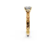 Solitaire Engagement Ring Setting for Cushion Cut Center with Scrollwork Band and Prong Head in Yellow Gold