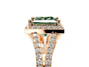 Halo Engagement Ring Setting for Fancy Green Princess Cut Center with Pave Split Shank and Prong Head in Rose Gold