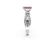 3 Stone Engagement Ring Setting for Fancy Pink Emerald Cut Center with Pave Twist Band and Prong Head in Platinum