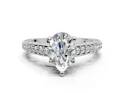 Solitaire Engagement Ring Setting for Pear-Shaped Center with Pave Cathedral Band and Prong Head in Sterling Silver