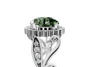 Halo Engagement Ring Setting for Fancy Green Round Cut Center with Leaf Motif Split Shank and Prong Head in Platinum