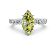 Shared-Prong Engagement Ring Setting for Fancy Yellow Marquise Center with Graduated Accents and Prong Head in Platinum