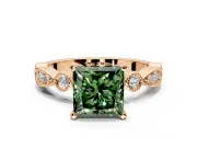 Solitaire Engagement Ring Setting for Fancy Green Princess Cut Center with Milgrain Bezel Accents and Prong Head in Rose Gold