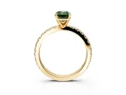 Solitaire Engagement Ring Setting for Fancy Green Emerald Cut Center with Fine Pave Band and Claw Prong Head in Yellow Gold