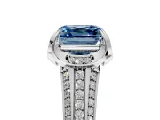 Solitaire Engagement Ring Setting for Fancy Blue Asscher Cut Center with Accented Split Shank and Prong Head in Sterling Silver